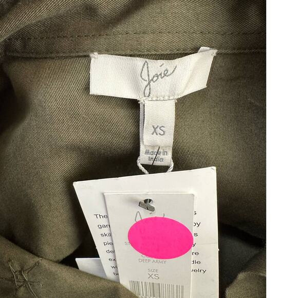 Joie “Hayfa” Military Green Button Front Floral Embellished Shirt size XS - Picture 3 of 13